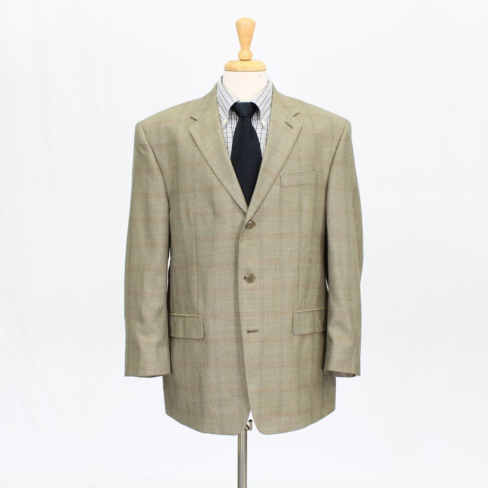 Calvin Klein 42R Brown Check 3-Button Sport Coat Blazer Jacket O541